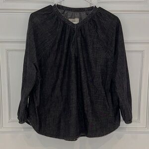 THE GREAT. Charcoal Long Sleeve Blouse